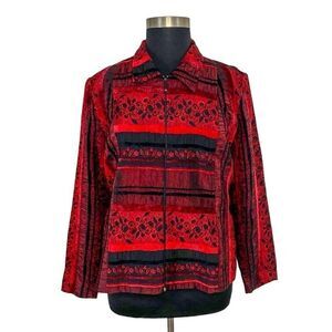 Piccadilly Fashion 1X Red Black Jacket Art To Wear Goth Jacquard Evening